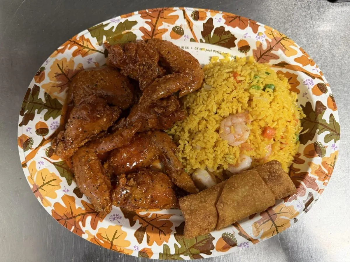 Honey Lemon Pepper Wing with Shrimp Fried Rice at Hibachi Express，a Asian Fusion Restaurant in Greenville